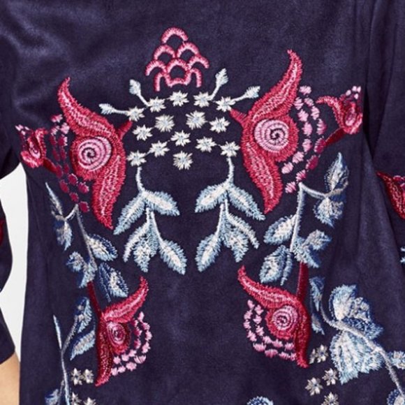 ZARA FLORA Embroidered SUEDE Effect top blouse Sz S BOHO ART2WEAR stunning cond. - Picture 3 of 14